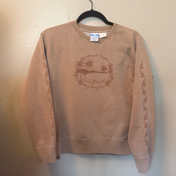 Roxy surf sweatshirt large beige Hawaii graphic crewneck vintage - Picture 1 of 2